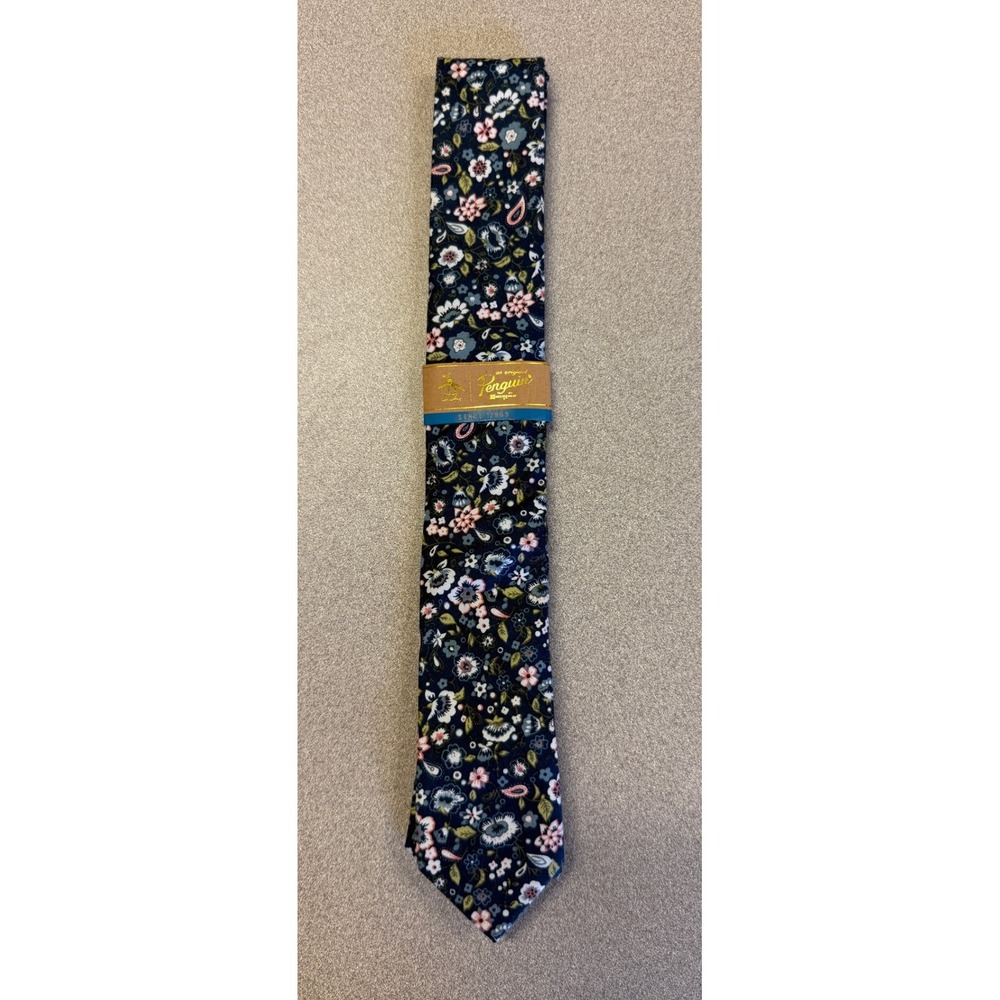 Original Penguin Mens Navy Blue Floral Paisley Slim Necktie New With Tags